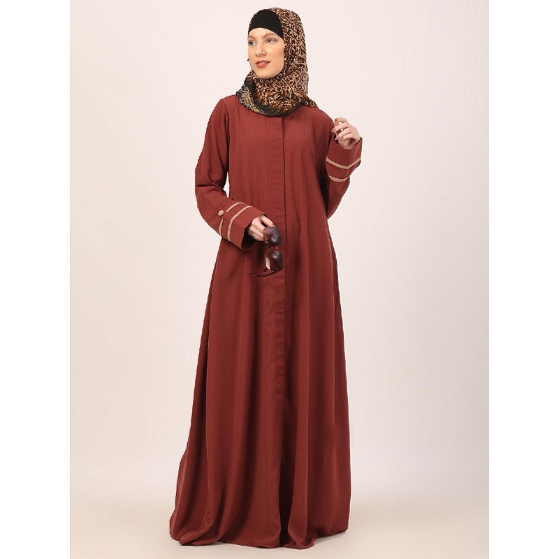 Daily wear front open abaya-Rust