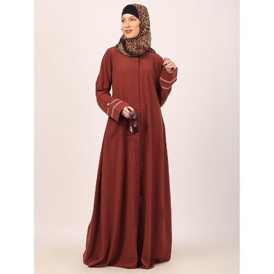 Daily wear front open abaya-Rust
