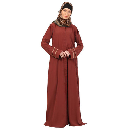 Daily wear front open abaya-Rust