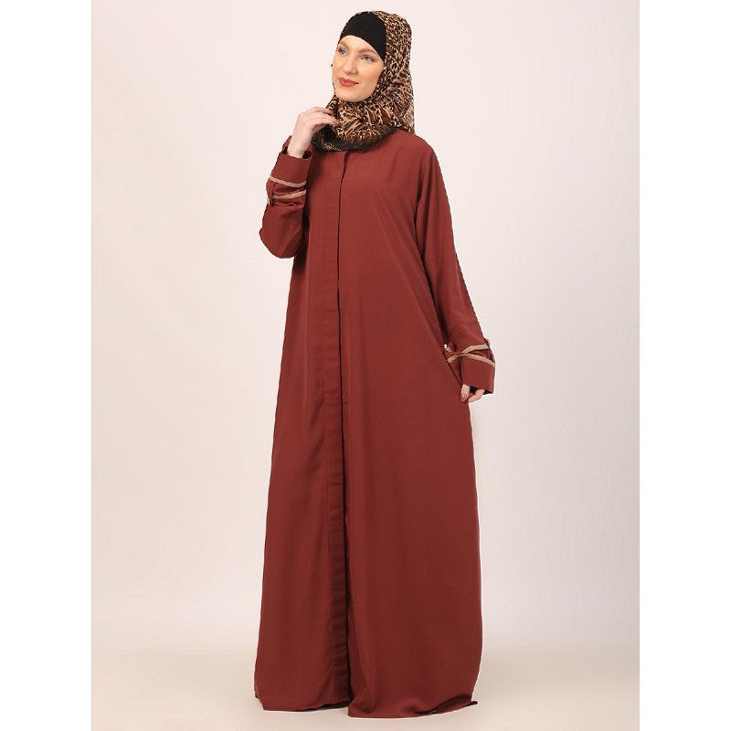 Daily wear front open abaya-Rust