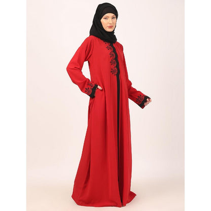 Elegant embroidery work abaya-Red