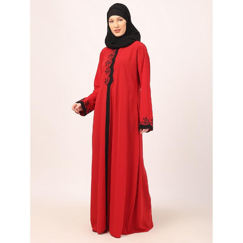 Elegant embroidery work abaya-Red