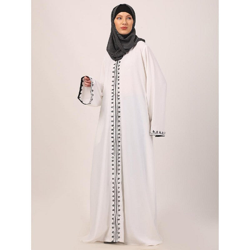 Elegant embroidery work abaya-White