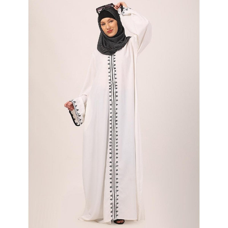 Elegant embroidery work abaya-White