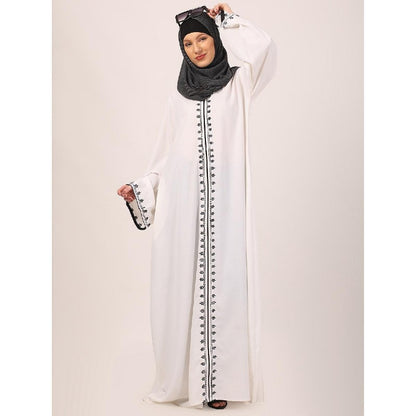 Elegant embroidery work abaya-White