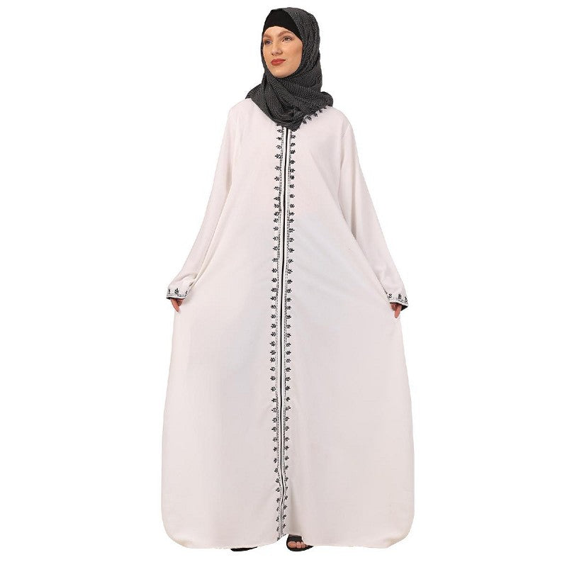 Elegant embroidery work abaya-White