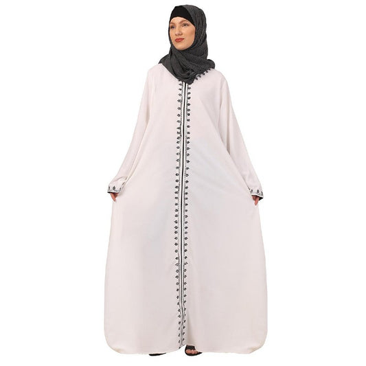 Elegant embroidery work abaya-White