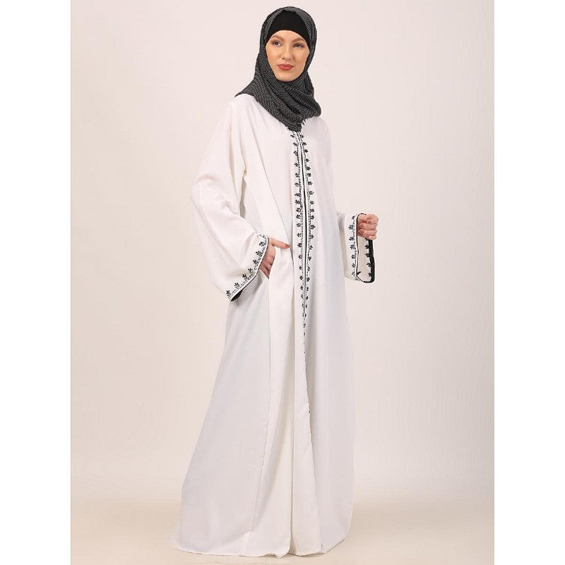 Elegant embroidery work abaya-White