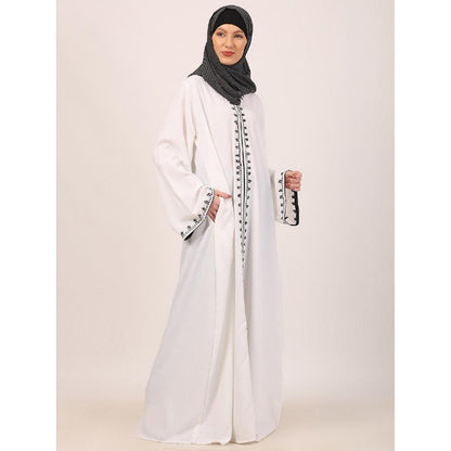 Elegant embroidery work abaya-White