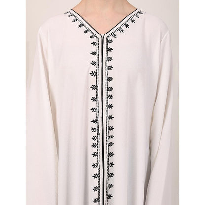 Elegant embroidery work abaya-White