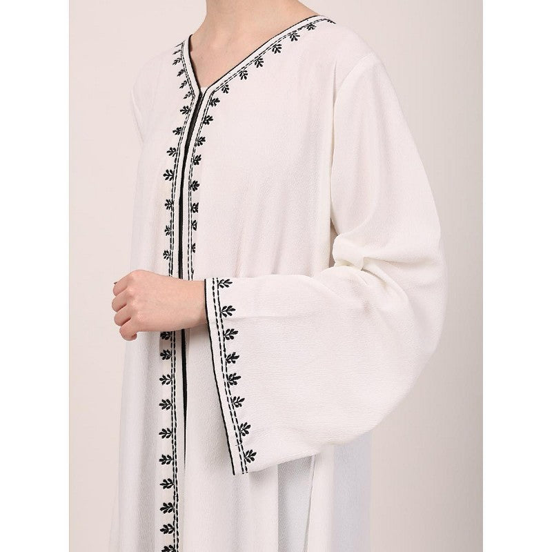 Elegant embroidery work abaya-White