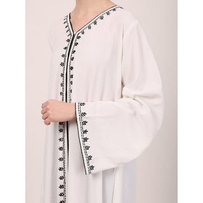 Elegant embroidery work abaya-White