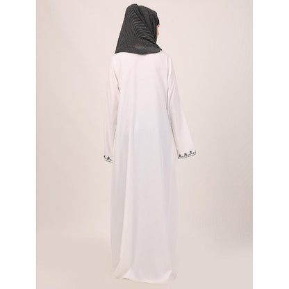 Elegant embroidery work abaya-White