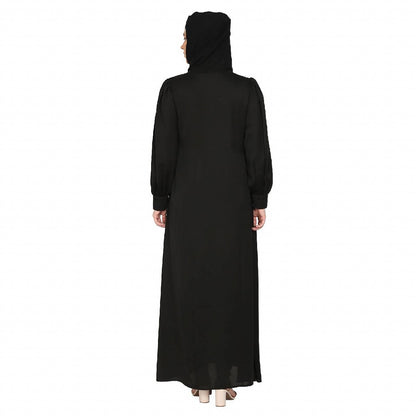 Front Open cuff sleeves Embroidery Abaya - Black