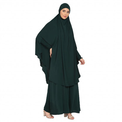 Premium Two Piece Jilbab combo in Firdaus Fabric-Bottle Green