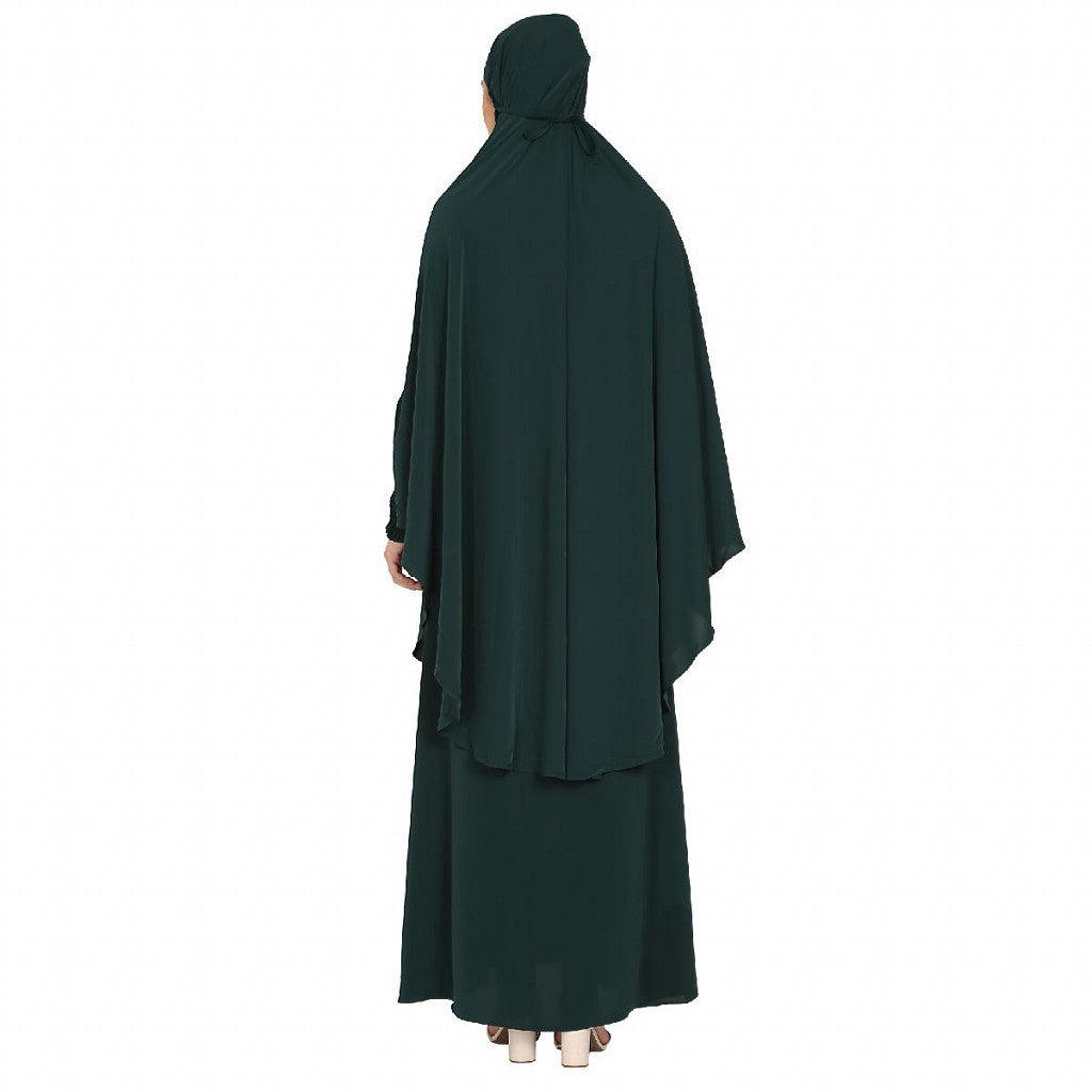 Premium Two Piece Jilbab combo in Firdaus Fabric-Bottle Green