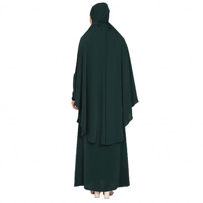 Premium Two Piece Jilbab combo in Firdaus Fabric-Bottle Green