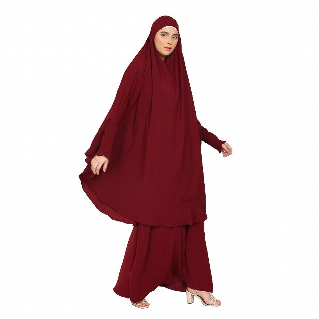 Premium Two Piece Jilbab combo in Firdaus Fabric-Bottle Green