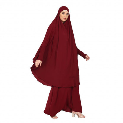 Premium Two Piece Jilbab combo in Firdaus Fabric-Bottle Green