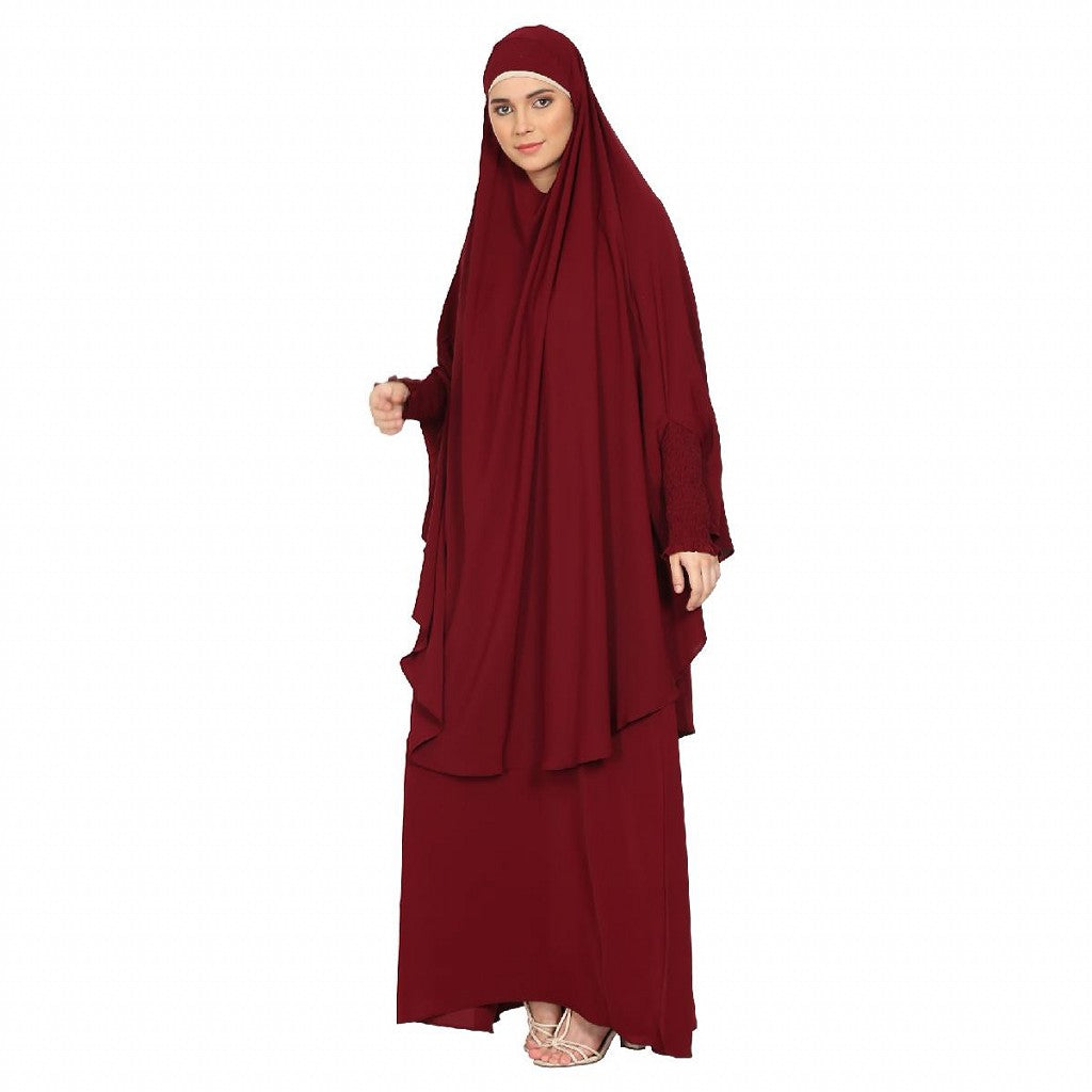 Premium Two Piece Jilbab combo in Firdaus Fabric-Bottle Green