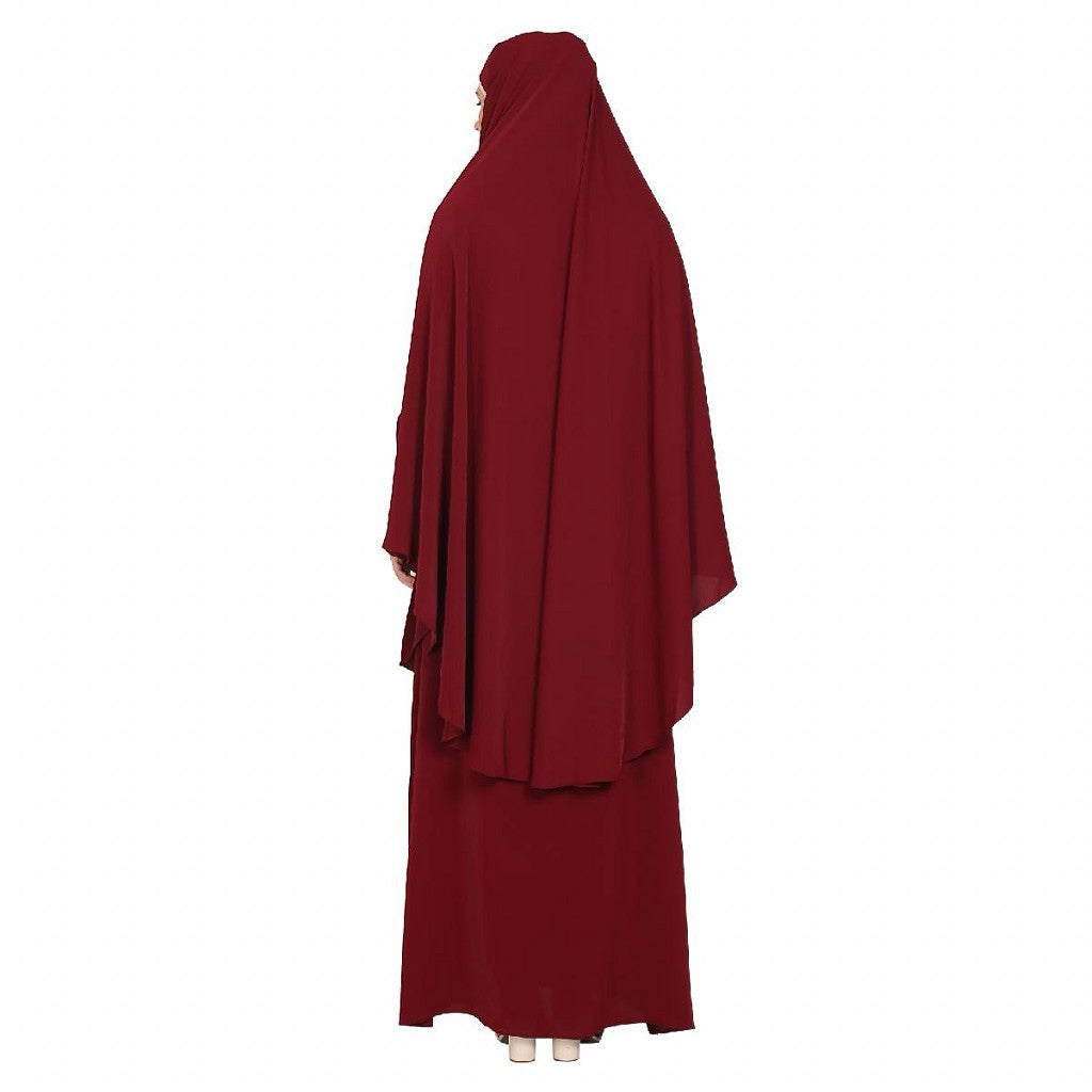 Premium Two Piece Jilbab combo in Firdaus Fabric-Bottle Green