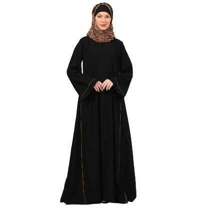 Full flare abaya with piping work-Black