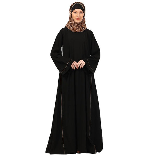 Full flare abaya with piping work-Black