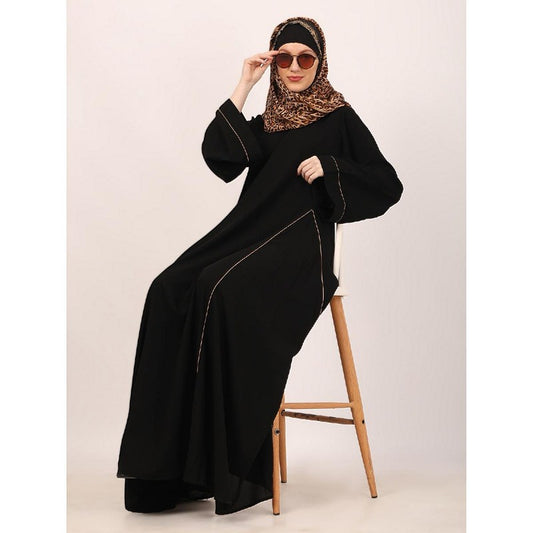 Full flare abaya with piping work-Black