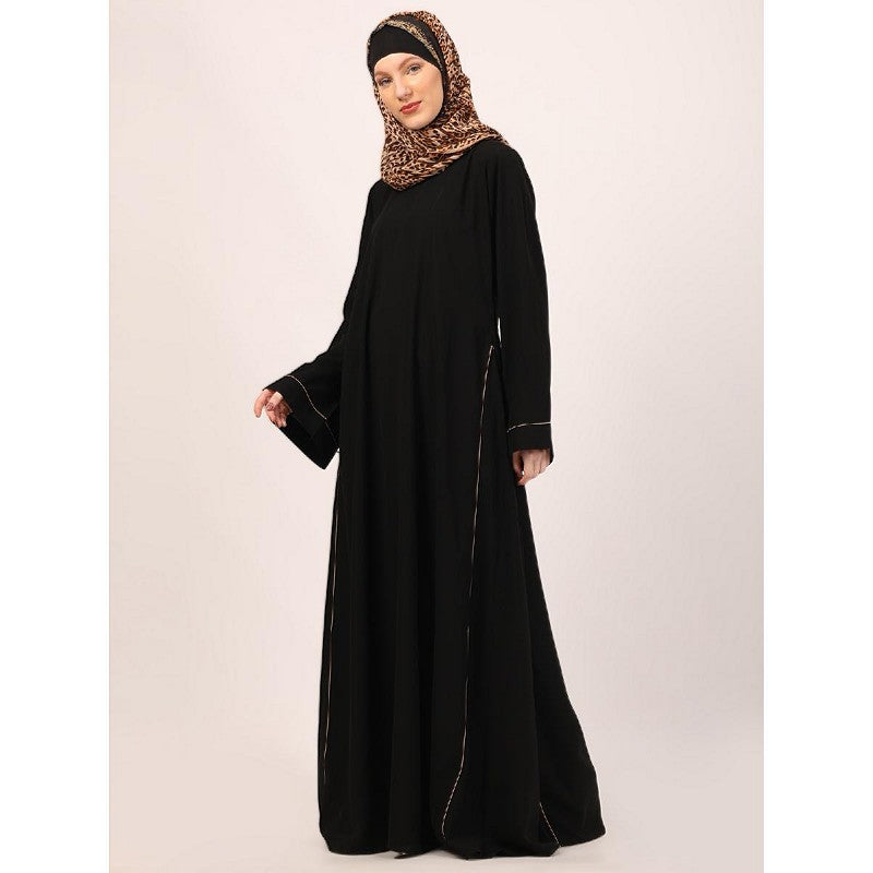 Full flare abaya with piping work-Black