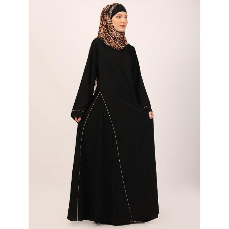 Full flare abaya with piping work-Black