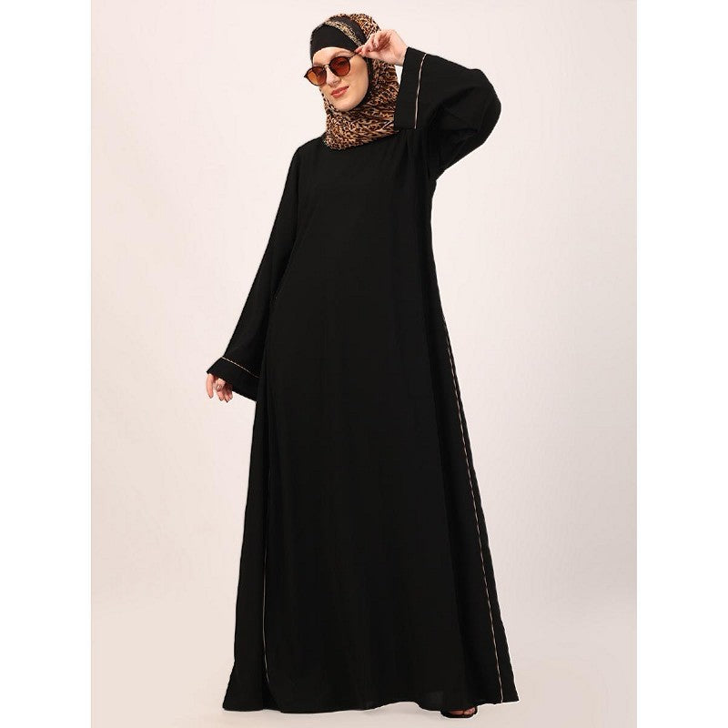 Full flare abaya with piping work-Black