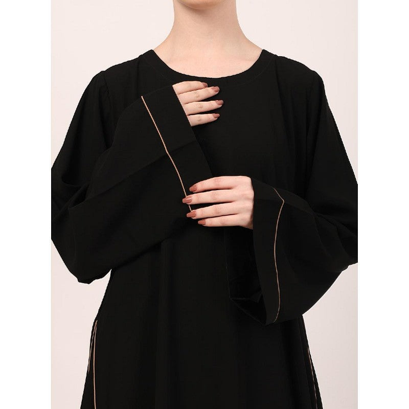 Full flare abaya with piping work-Black