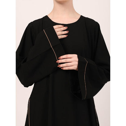 Full flare abaya with piping work-Black