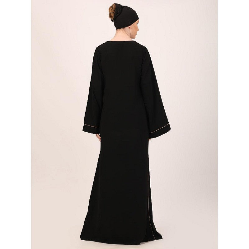 Full flare abaya with piping work-Black