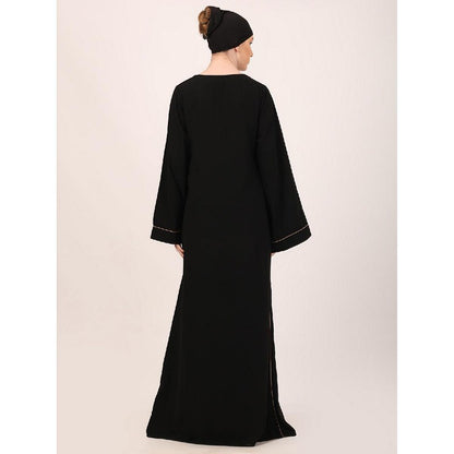 Full flare abaya with piping work-Black