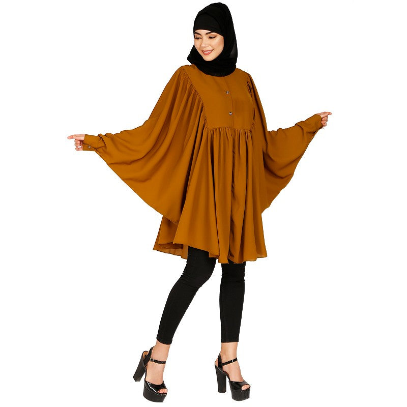 Full sleeves short kaftan- Mustard brown