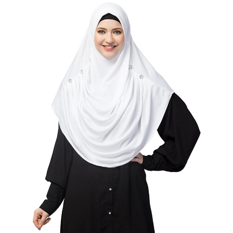 Instant jersey hijab with front gather - White