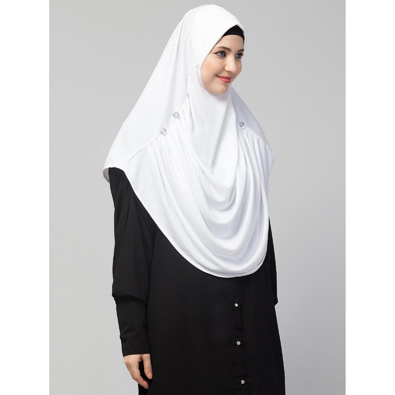 Instant jersey hijab with front gather - White