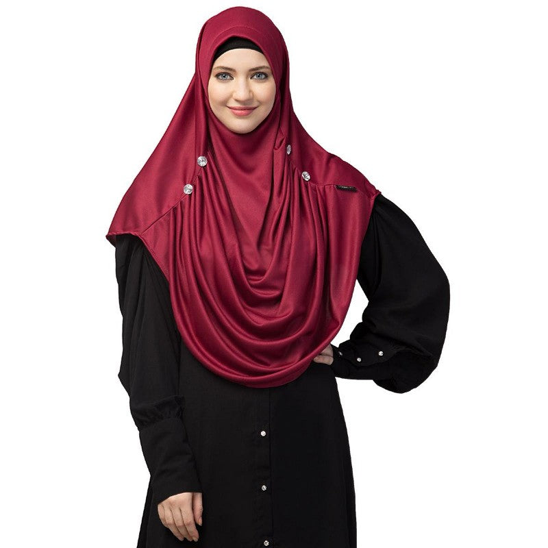 Instant jersey hijab with front gather - Maroon