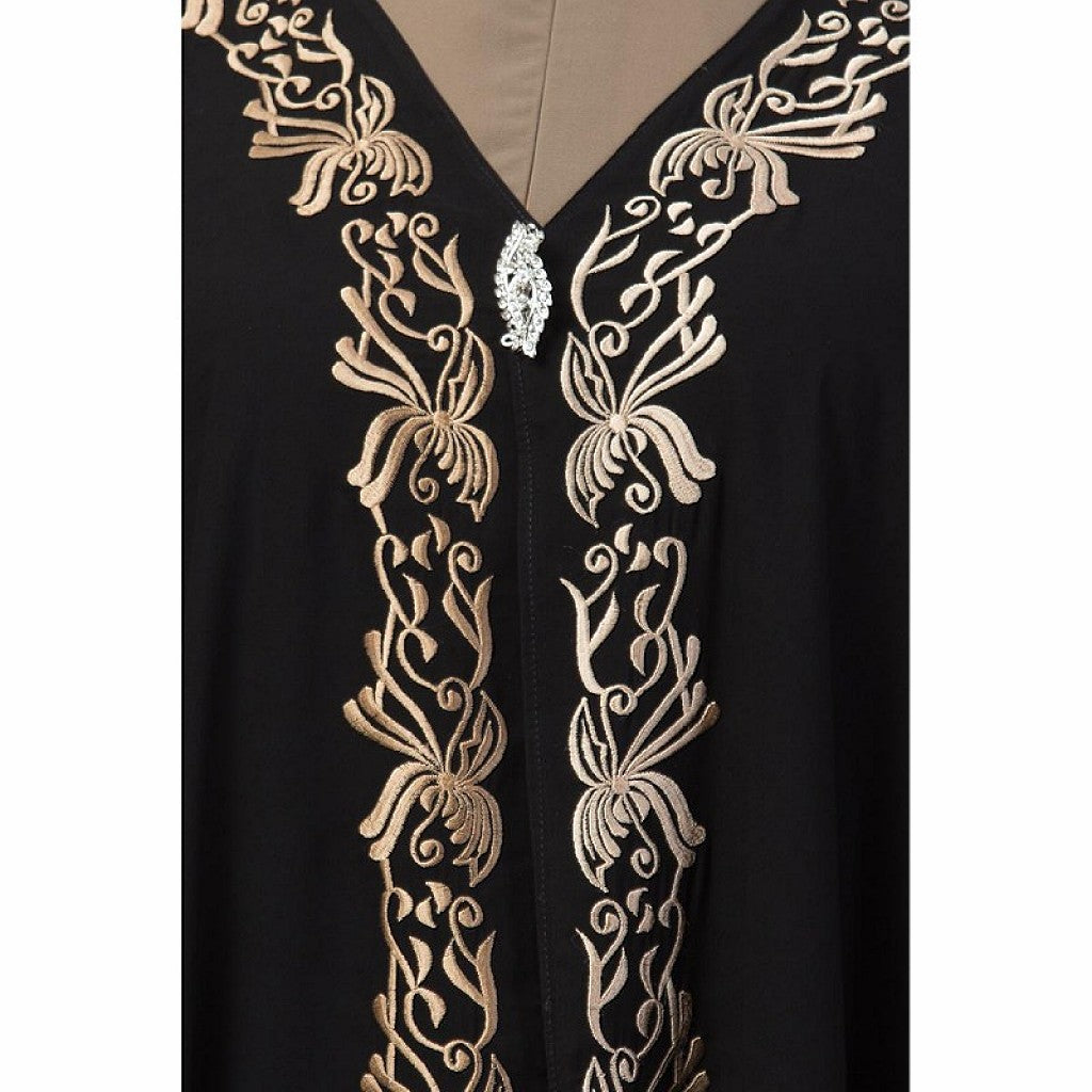 Double layered Irani Kaftan abaya- Black-beige