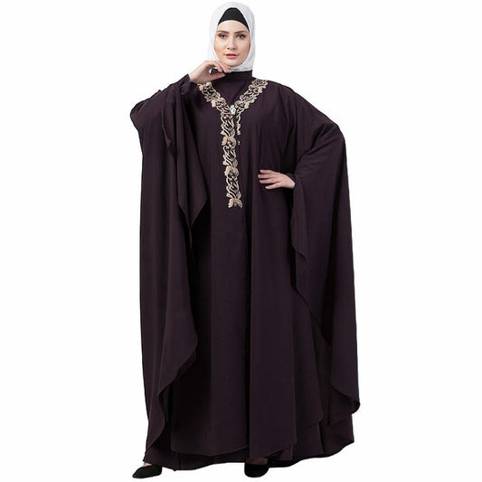 Double layered Irani Kaftan abaya- Chocolate brown