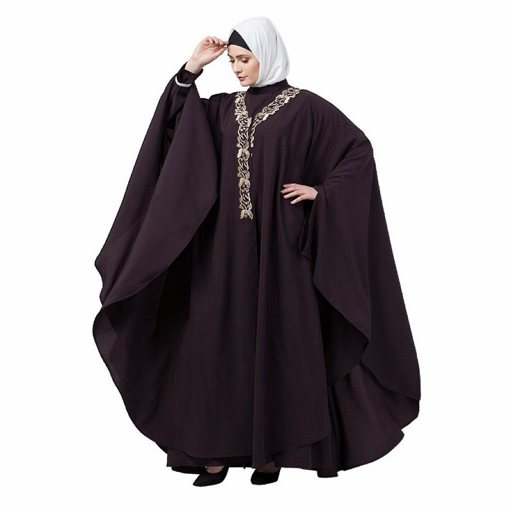 Double layered Irani Kaftan abaya- Chocolate brown