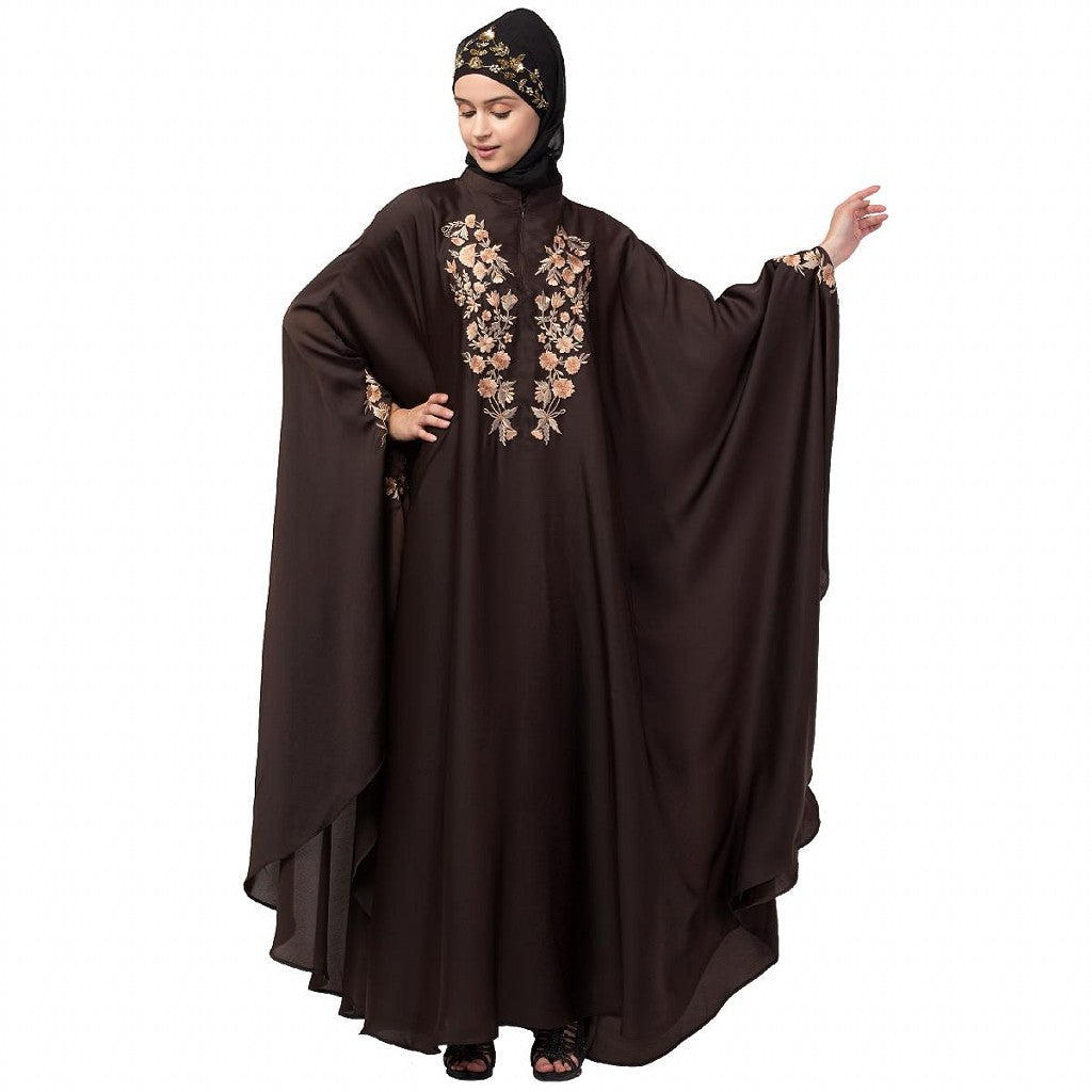 Designer Irani Kaftan with embroidery work- Coffee Brown