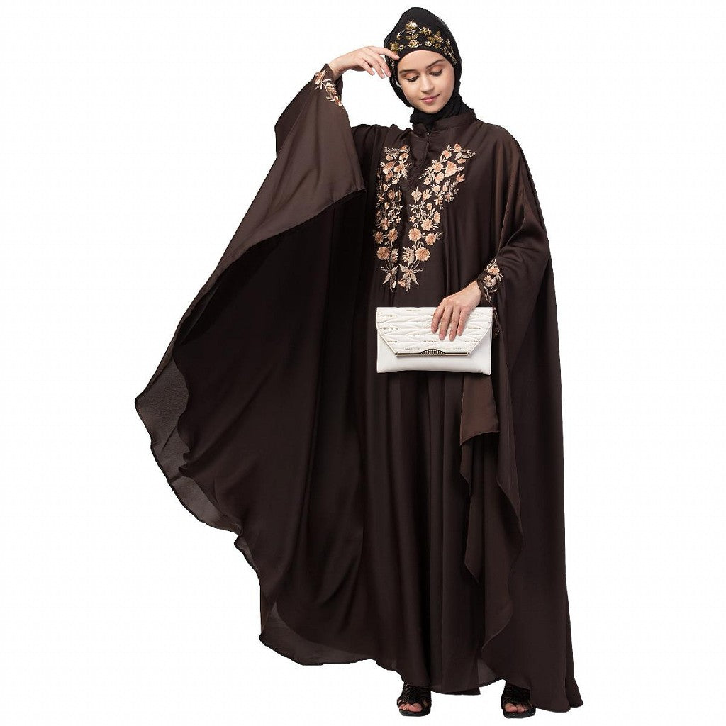 Designer Irani Kaftan with embroidery work- Coffee Brown