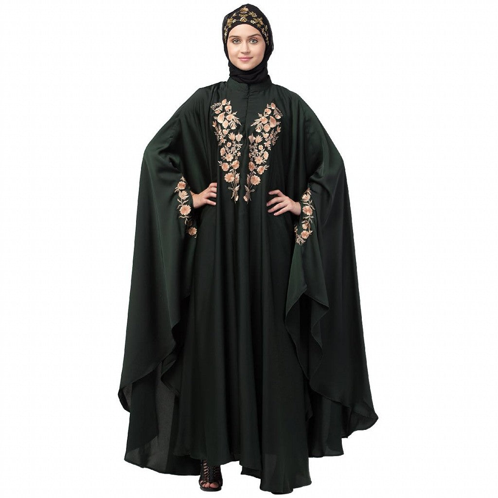 Designer Irani Kaftan with embroidery work- Dark Green