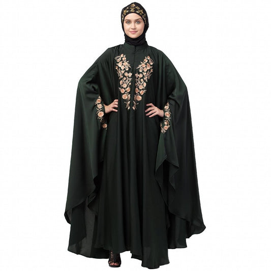 Designer Irani Kaftan with embroidery work- Dark Green