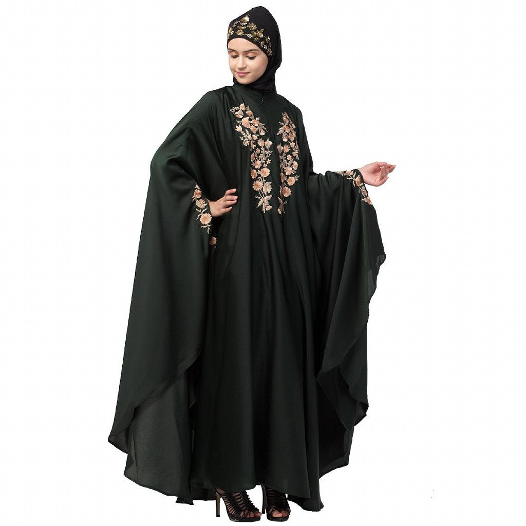 Designer Irani Kaftan with embroidery work- Dark Green