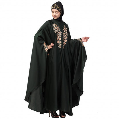Designer Irani Kaftan with embroidery work- Dark Green