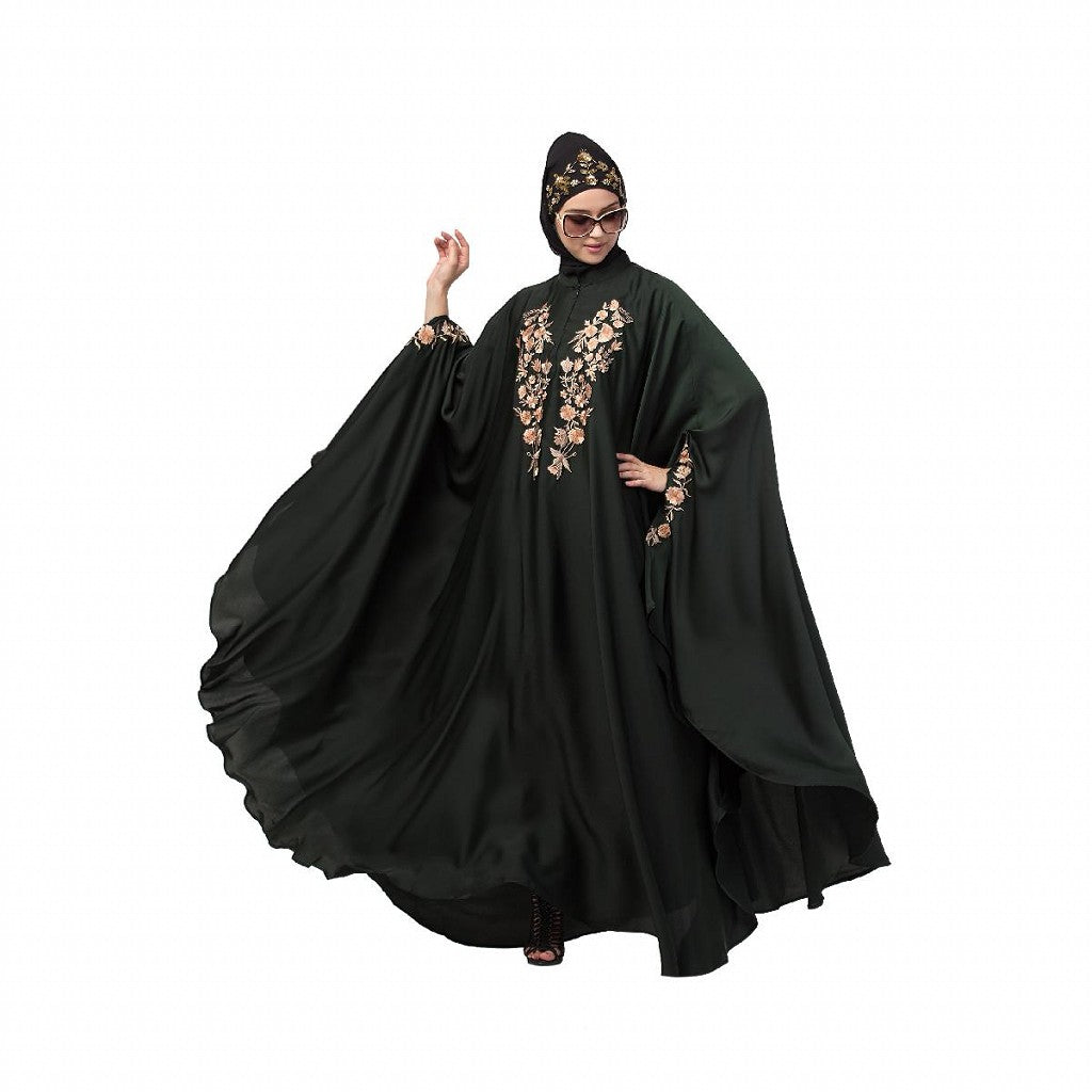 Designer Irani Kaftan with embroidery work- Dark Green