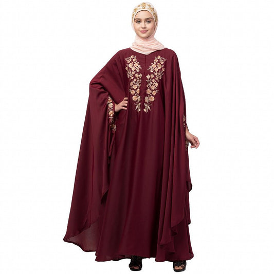 Designer Irani Kaftan with embroidery work- Maroon
